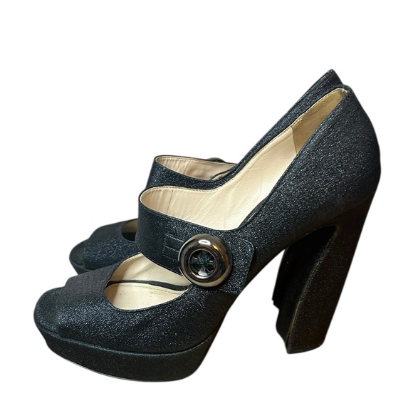 Prada Black Metallic Cloth Platform Mary Jane Heels - Picture 5 of 8